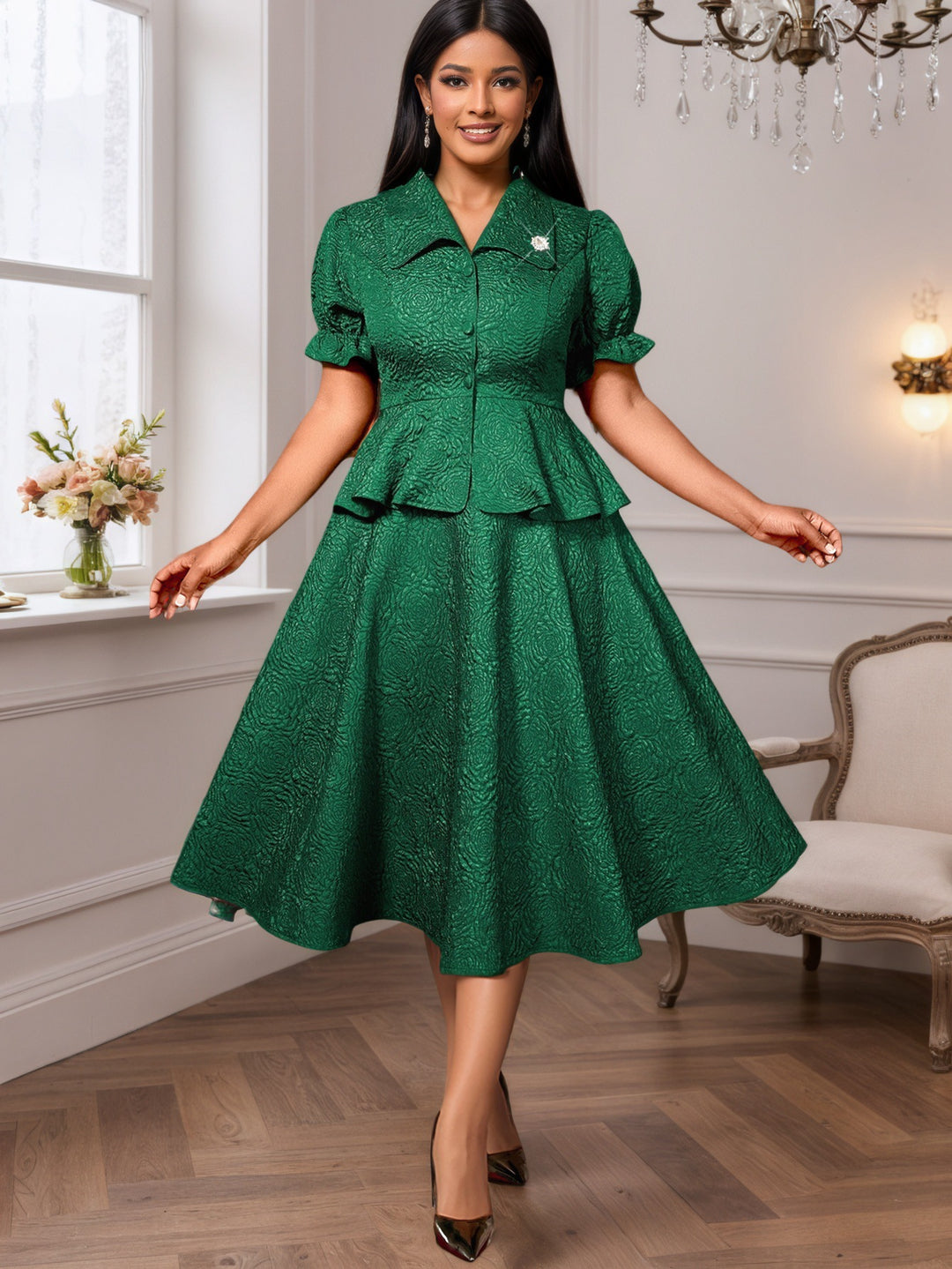 Damen Elegantes Wickelkleid mit extravagantem Taillenschnitt Drune