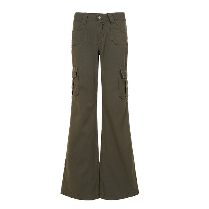 Damen nan Cargo-Flared-Hose mit hochgeschnittener Taille, aufgesetzten Beintaschen und ausgestelltem Bein Drune