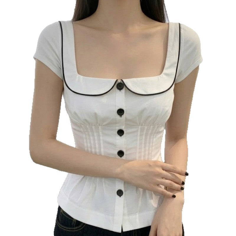 Damen tailliertes Blusenshirt mit schickem Kragen Drune