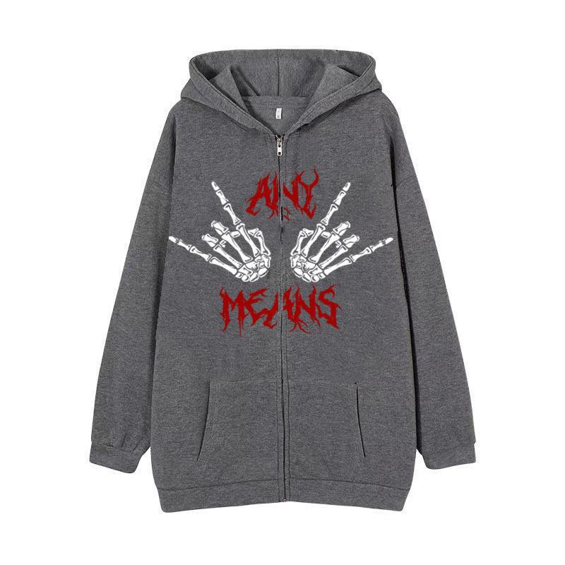 Damen Kapuzenjacke mit einzigartigem Skelettmotiv und praktischen Kängurutaschen Drune