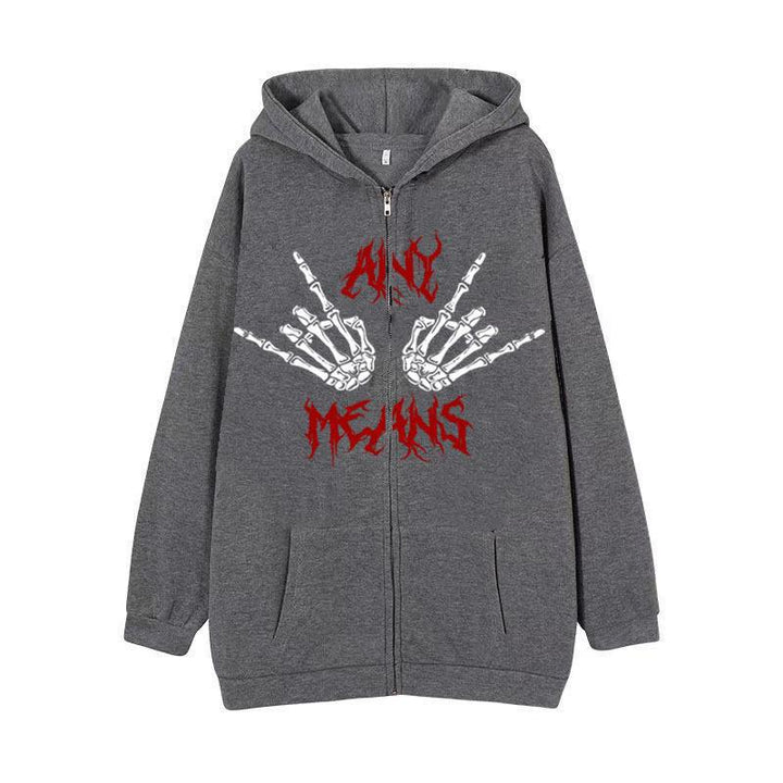 Damen Kapuzenjacke mit einzigartigem Skelettmotiv und praktischen Kängurutaschen Drune