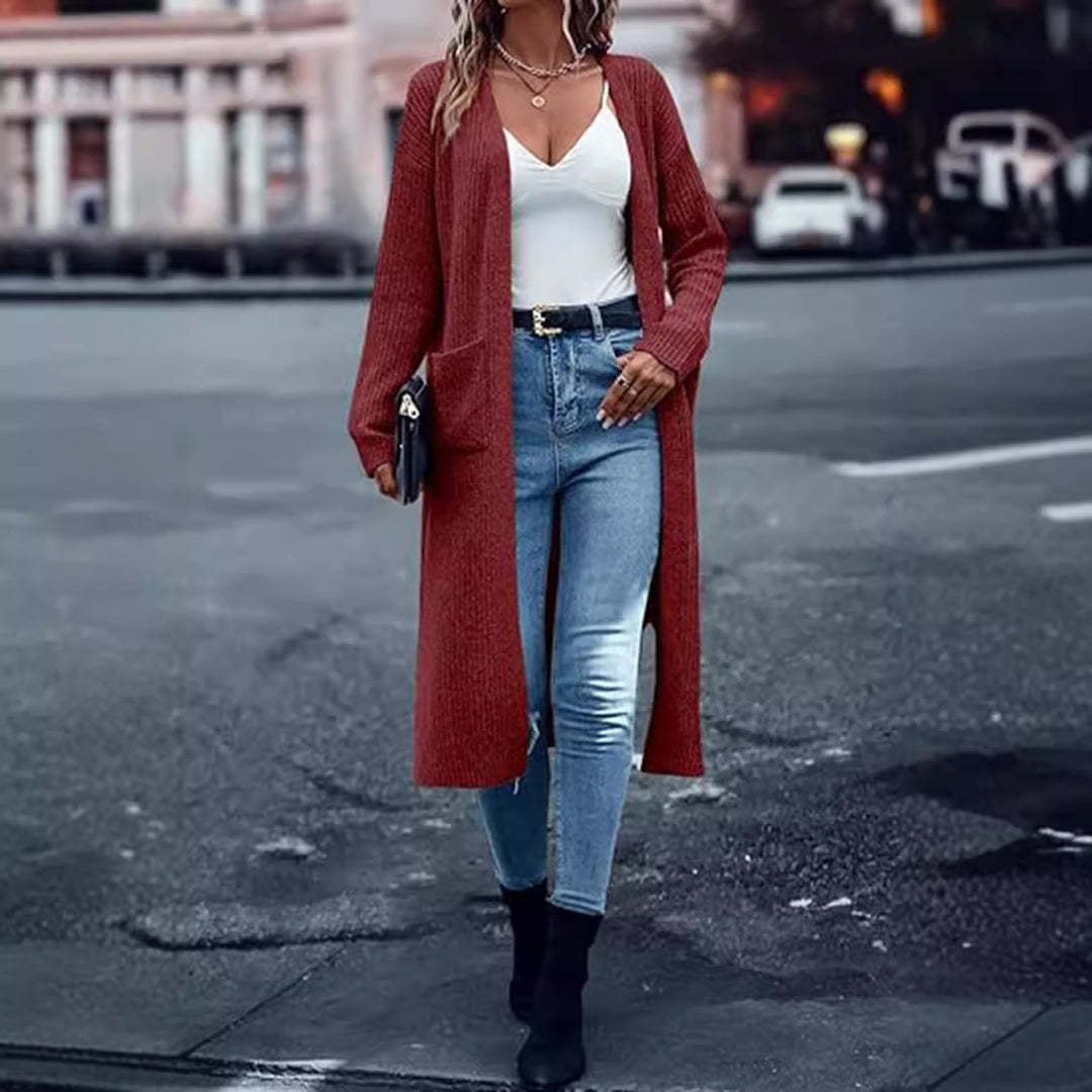 Damen Strickmantel mit langen Ärmeln und praktischen Taschen Drune