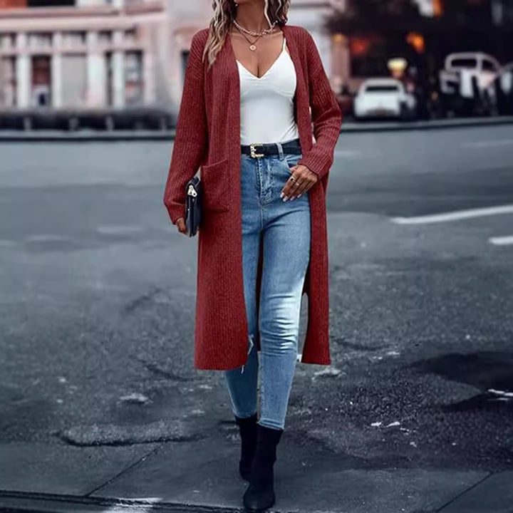 Damen Strickmantel mit langen Ärmeln und praktischen Taschen Drune