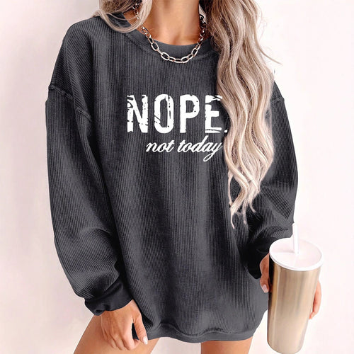 Damen lässiger Oversize Pullover mit Statement-Druck und Rippstruktur Drune