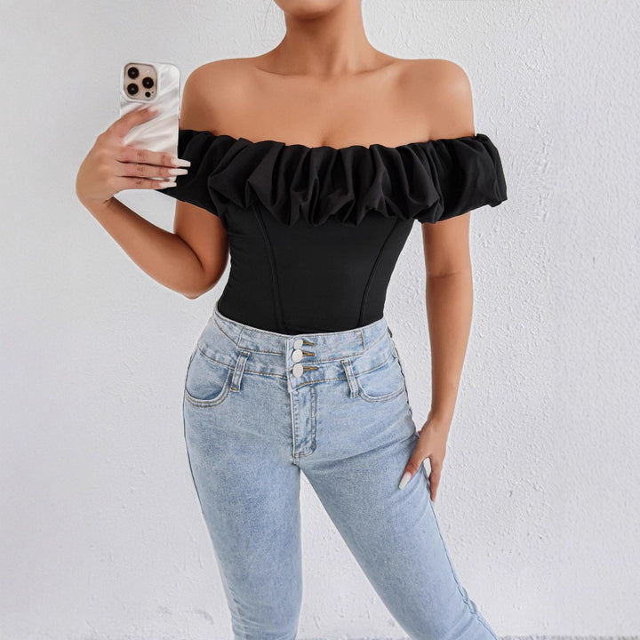 Damen Off-Shoulder Rüschenshirt mit tailliertem Schnitt Drune
