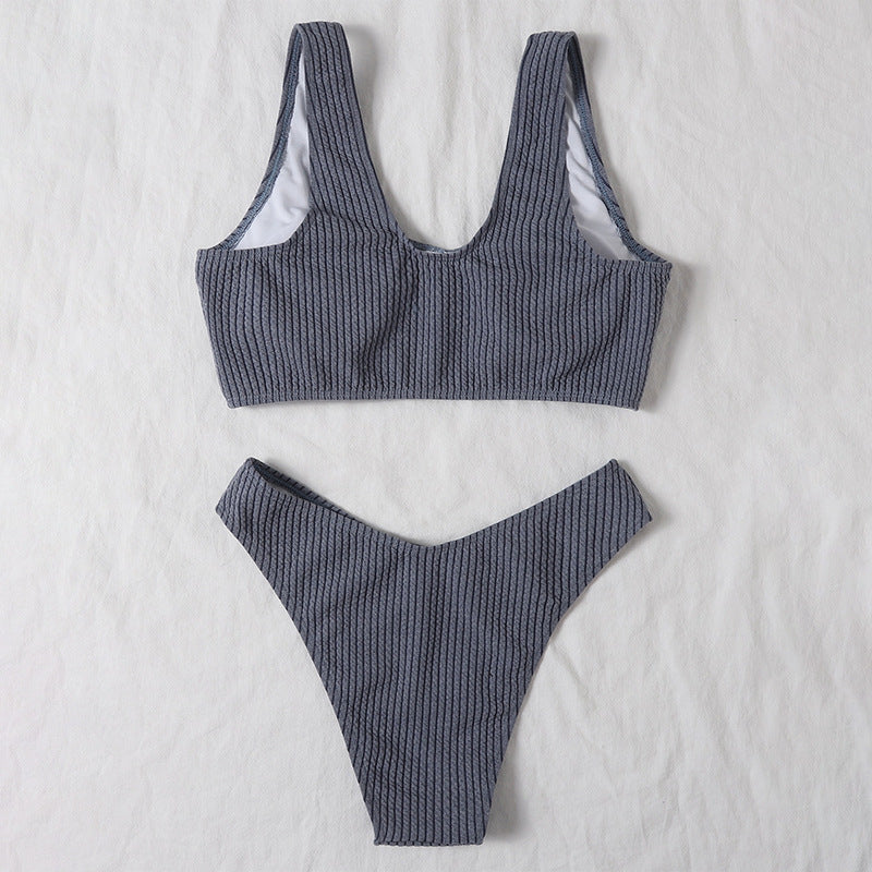 Damen Hochtailliertes Bikini-Set mit cropped Oberteil und rippierter Textur Drune