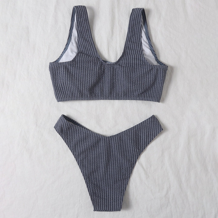 Damen Hochtailliertes Bikini-Set mit cropped Oberteil und rippierter Textur Drune