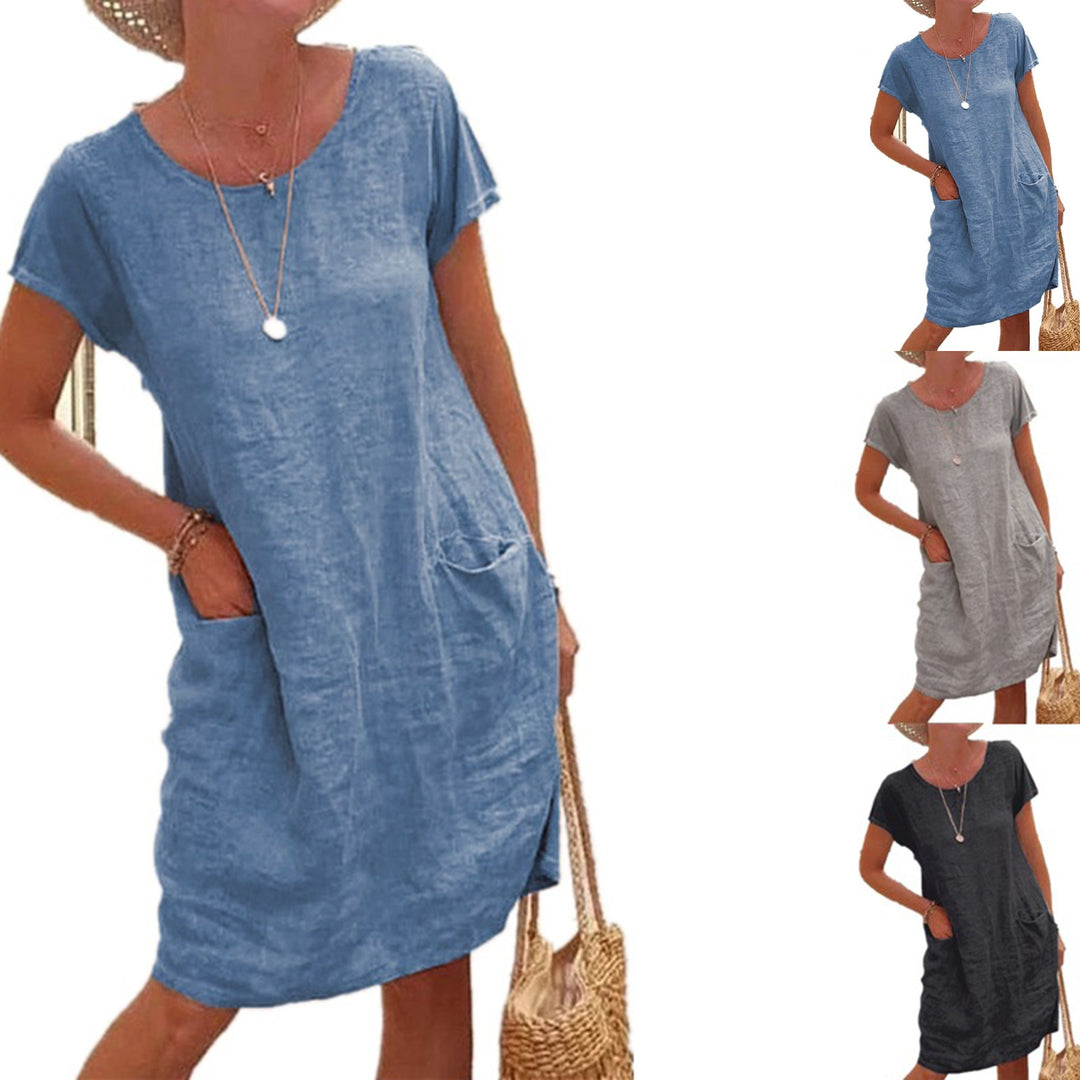 Damen lässiges Leinenkleid mit praktischen Taschen Drune