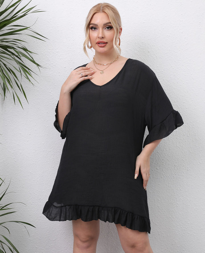 Damen leichtes Strandkleid mit voluminösen Rüschen Drune