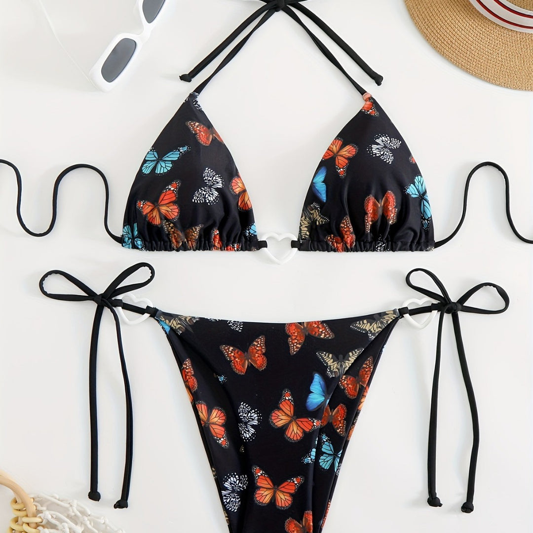 Damen Triangel-Bikini mit einzigartigem Schmetterlingsmuster Drune