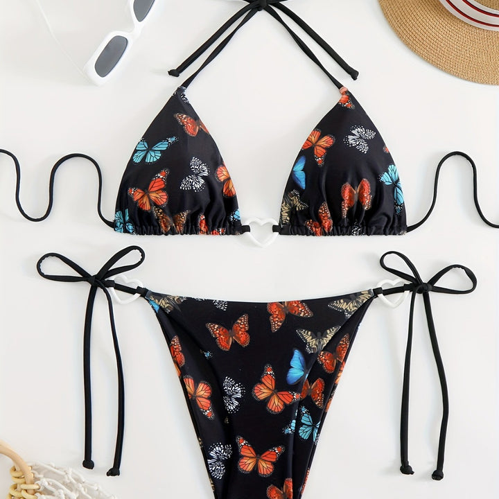 Damen Triangel-Bikini mit einzigartigem Schmetterlingsmuster Drune