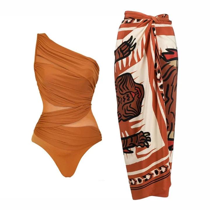 Damen modisches Zweiteiler Bikini-Set mit eleganter Wickelrock Drune