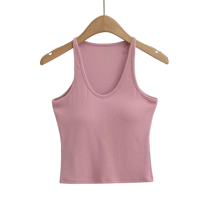 Damen ärmelloses Sporttop mit tiefem U-Ausschnitt und elastischem Material Drune