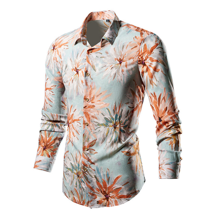Herren nan tailliertes Langarmhemd mit auffälligem Leoprint, leichter Satinoptik und elastischem Slim Fit Drune