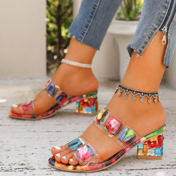 Damen Transparente Sandalen mit bunten, geometrischen Akzenten Drune