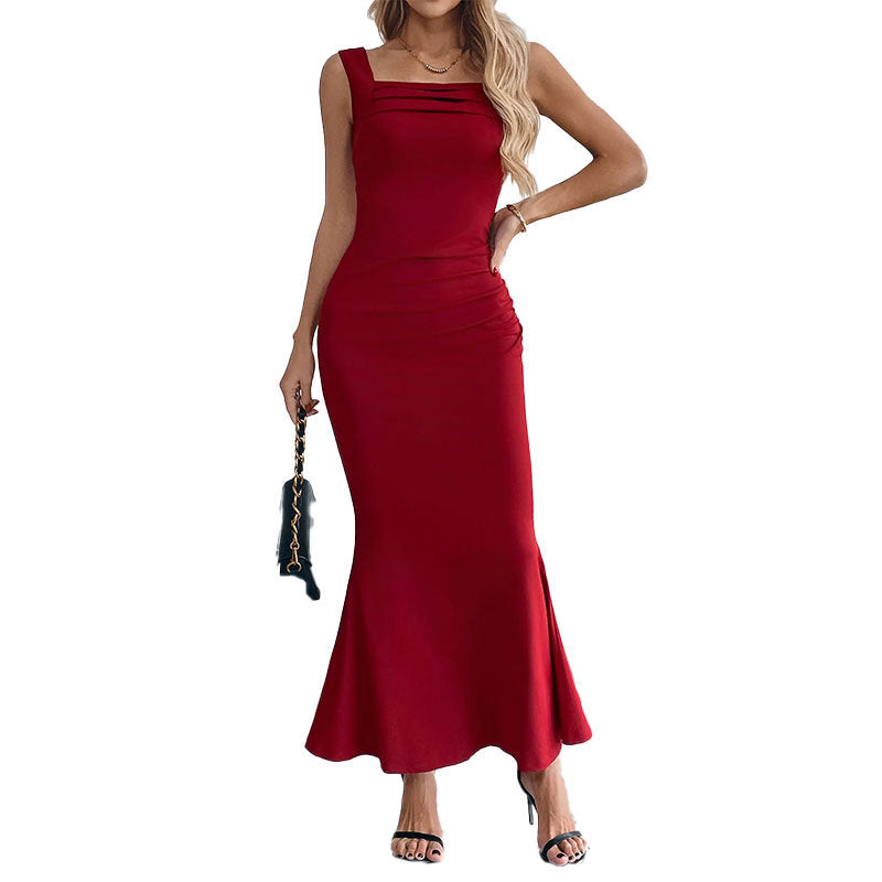 Damen Maxikleid mit figurbetontem Schnitt und elegantem U-Ausschnitt Drune