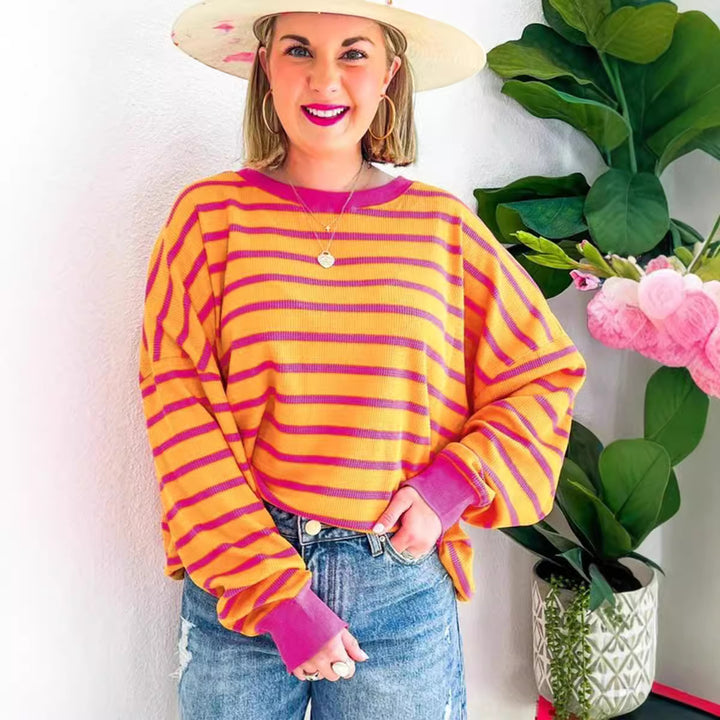 Damen lässiger und bequemer Pullover mit strukturiertem Rippenmuster und weitem Schnitt Drune
