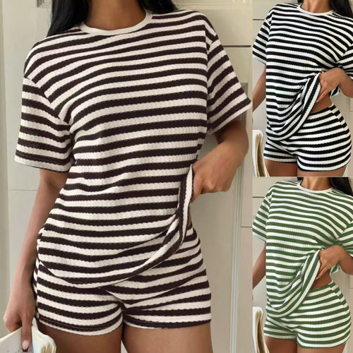 Damen lässiges gestreiftes T-Shirt mit hochwertiger Struktur Drune