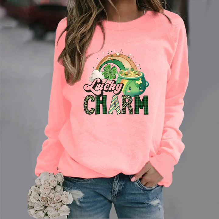 Damen Sweatshirt mit kreativem Glücks-Motiv Drune