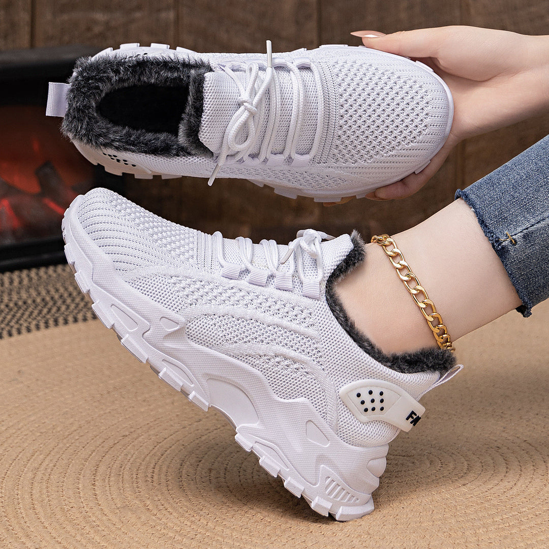 Damen nan gestrickter Winter-Chunky-Sneaker mit kuscheligem Kunstfellfutter und profilierter Dämpfsohle Drune