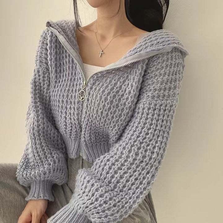 Damen modische Strickjacke mit Reißverschluss und lockerer Passform Drune
