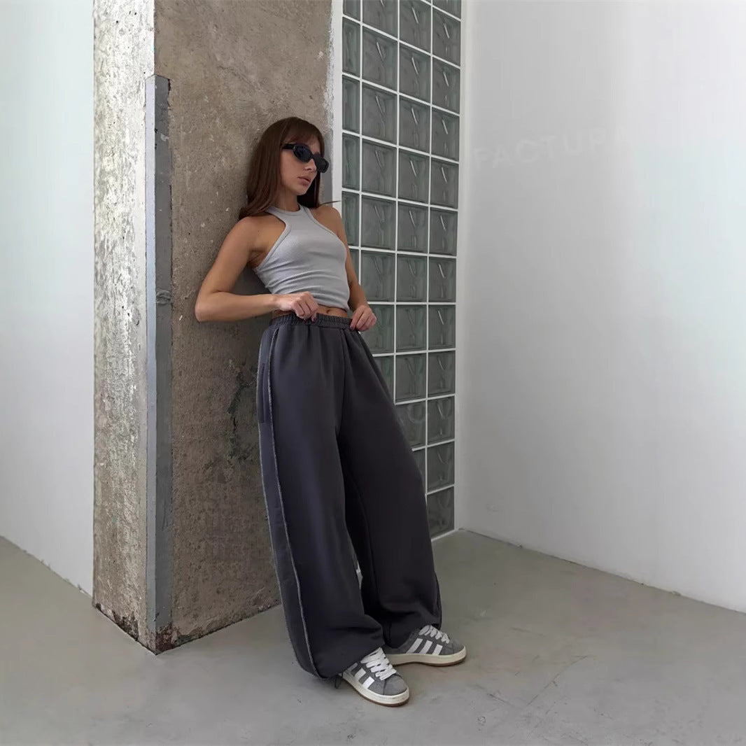 Damen nan weite Lounge-Jogginghose mit elastischem Komfortbund und seitlichen Eingrifftaschen Drune