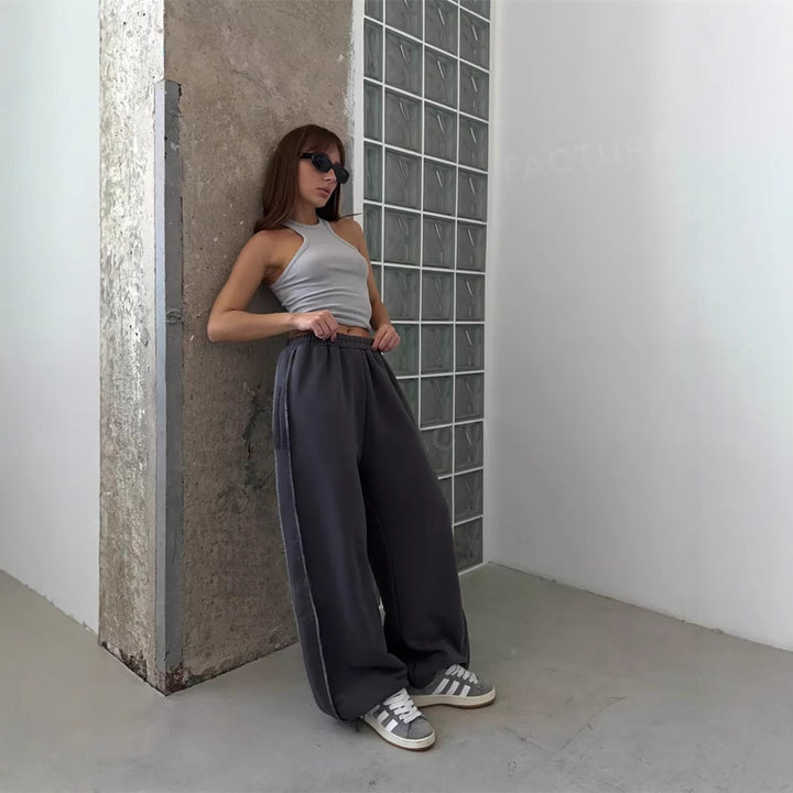 Damen nan weite Lounge-Jogginghose mit elastischem Komfortbund und seitlichen Eingrifftaschen Drune