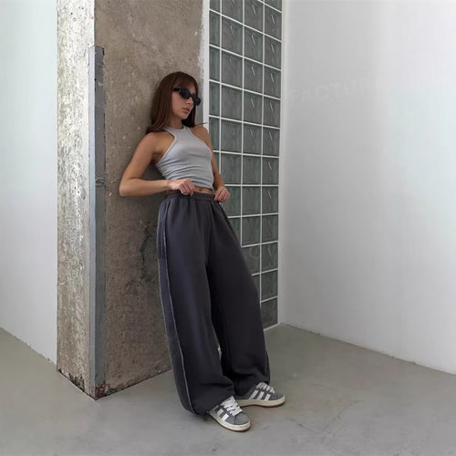Damen nan weite Lounge-Jogginghose mit elastischem Komfortbund und seitlichen Eingrifftaschen Drune