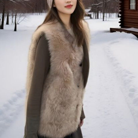 Damen Flauschige Weste mit Knopfdetails Drune