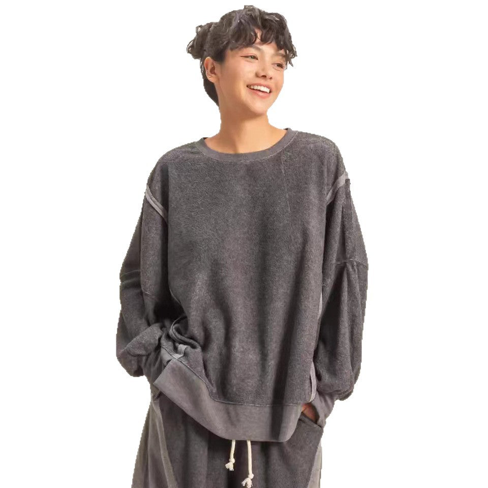 Damen lässiger Oversized-Pullover mit praktischen Taschen und hohem Kragen Drune