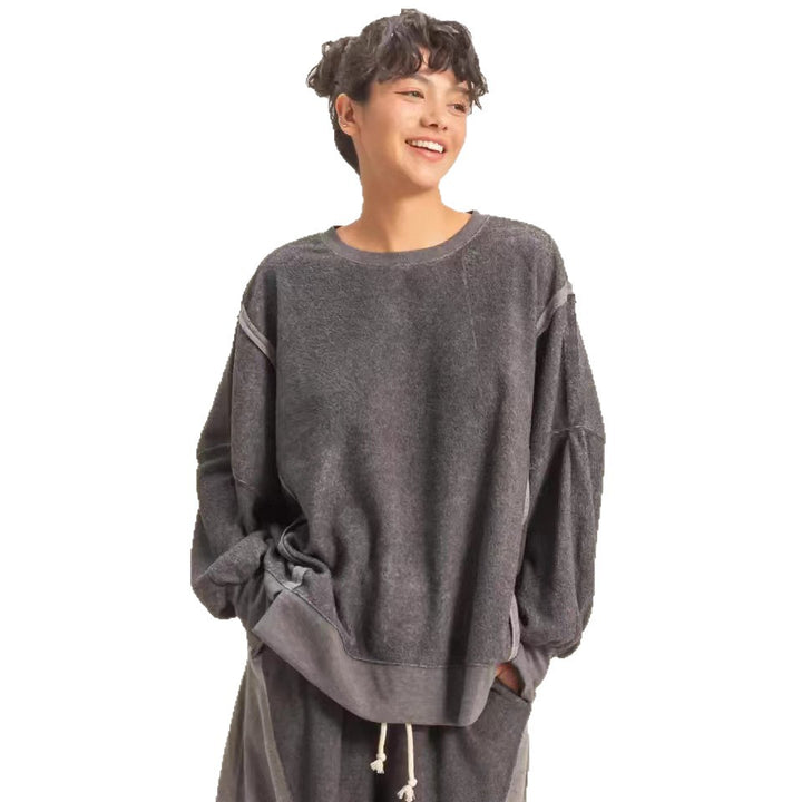Damen lässiger Oversized-Pullover mit praktischen Taschen und hohem Kragen Drune