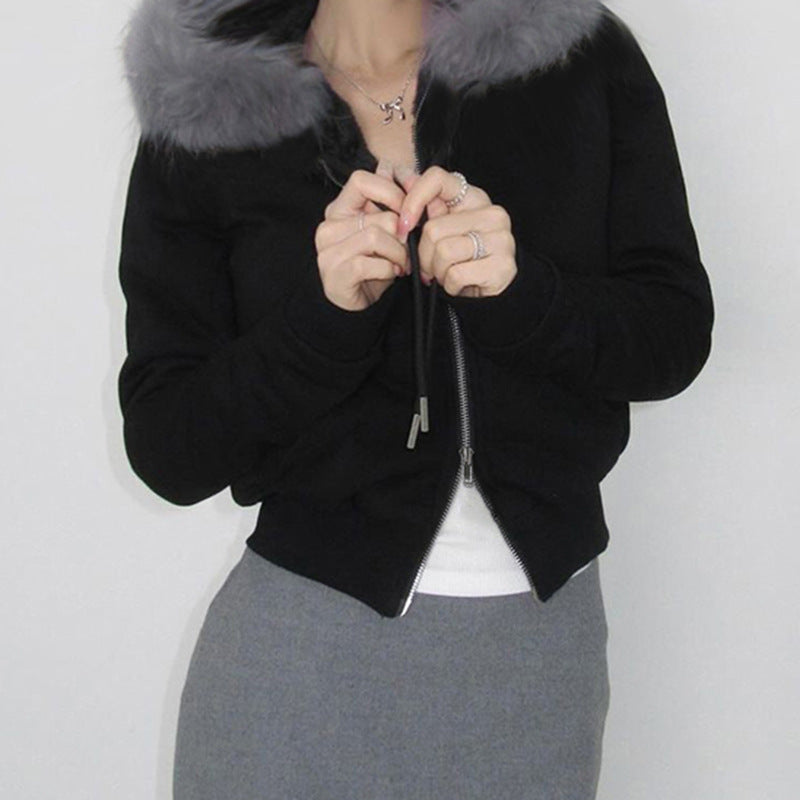 Damen Zip-Up Sport Hoodie mit Kunstfellbesatz Drune