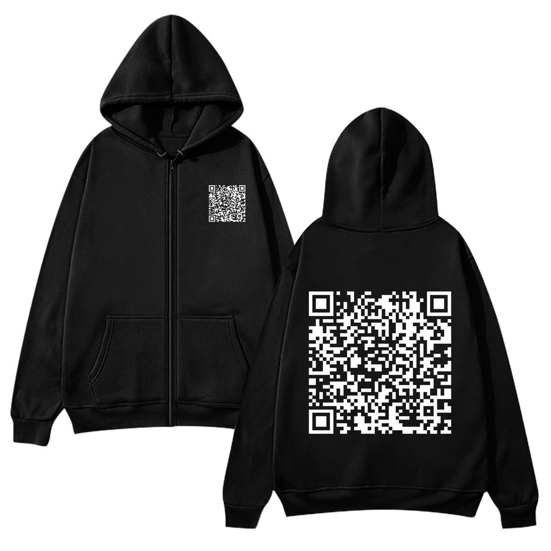 Damen Kapuzenjacke mit QR-Code-Design und weichem Fleece Drune