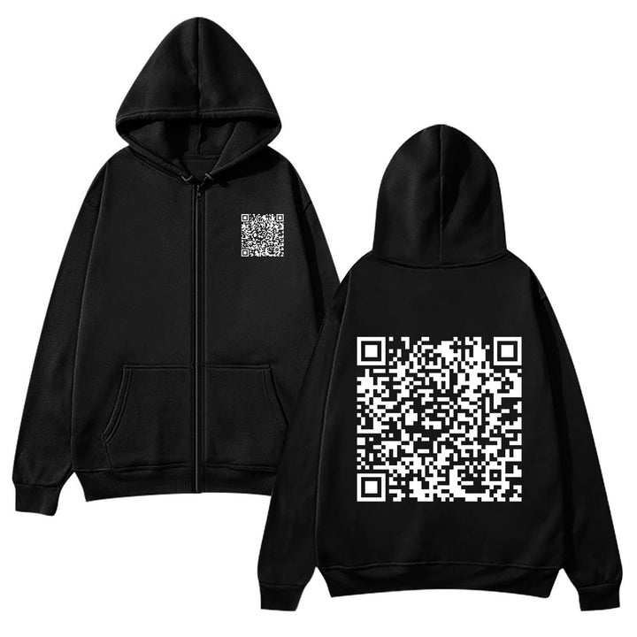 Damen Kapuzenjacke mit QR-Code-Design und weichem Fleece Drune