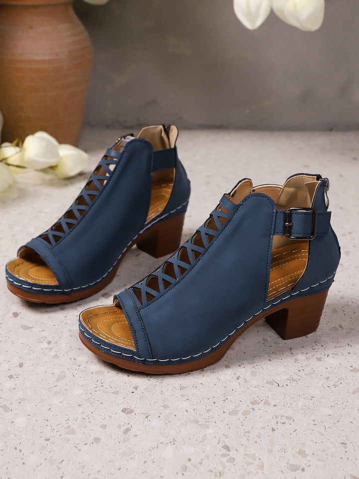 Damen nan Riemchen-Sandalette mit gekreuztem Riemchenmuster, Fersenreißverschluss und gepolstertem Komfortfußbett Drune