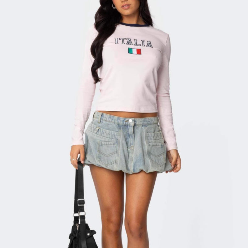 Damen Langarmshirt mit grafischem Print und schmalem Schnitt Drune
