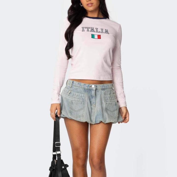 Damen Langarmshirt mit grafischem Print und schmalem Schnitt Drune
