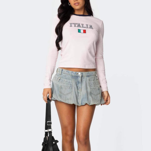 Damen Langarmshirt mit grafischem Print und schmalem Schnitt Drune