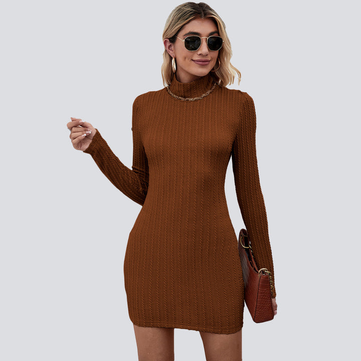 Damen figurbetontes Langarmkleid mit Stehkragen und Rippstruktur Drune