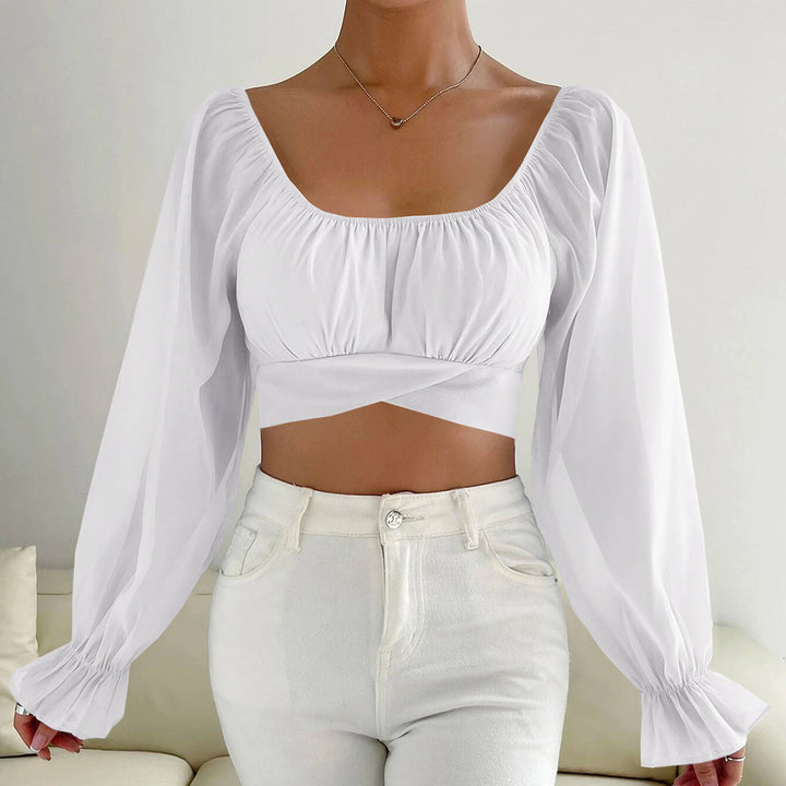 Damen Cropped Bluse mit Puffärmeln und raffiniertem Schnitt Drune