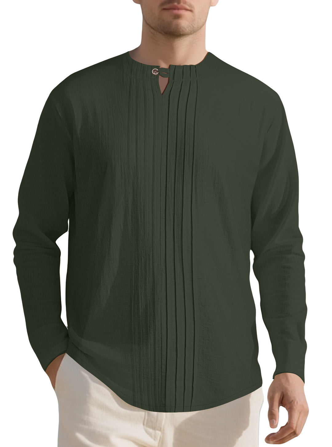 Herren Langarmshirt mit modischem Henley-Ausschnitt und Faltenstruktur Drune