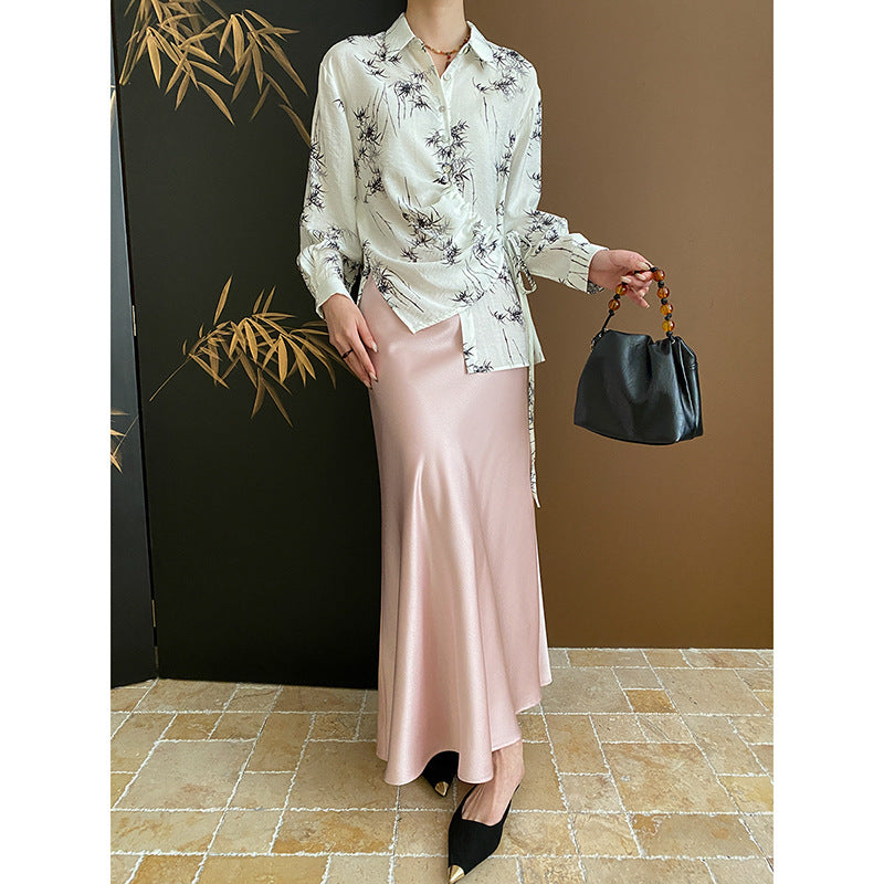 Damen Langarm-Hemd mit drapiertem Design Drune