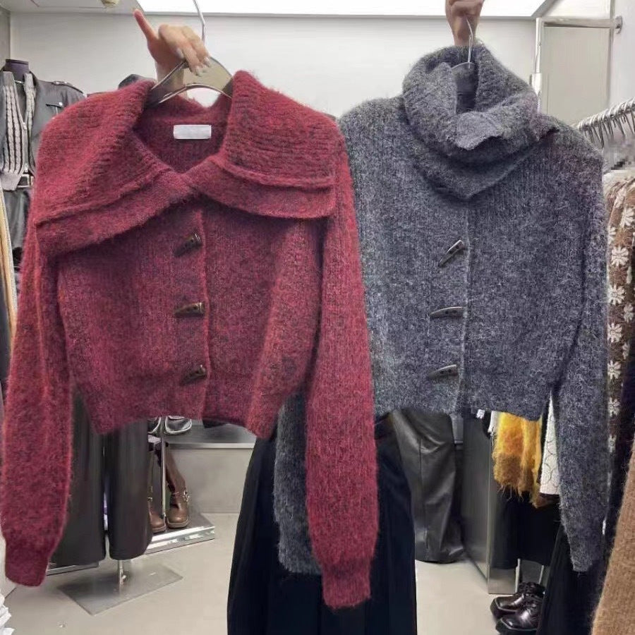 Damen Strickjacke mit stilvollem Kragen und dekorativen Knöpfen Drune