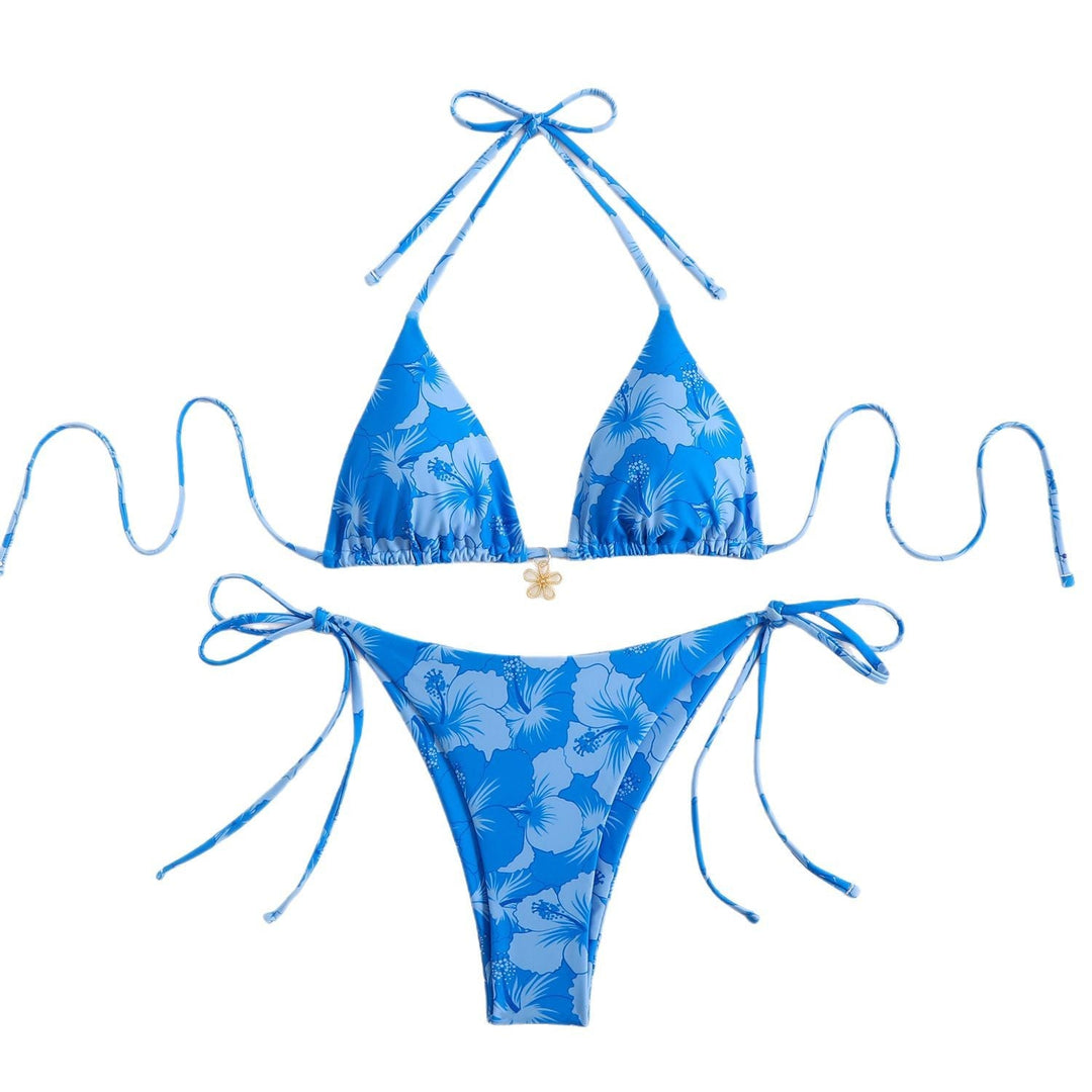 Damen Triangel-Bikini mit floralem Design und verstellbaren Trägern Drune