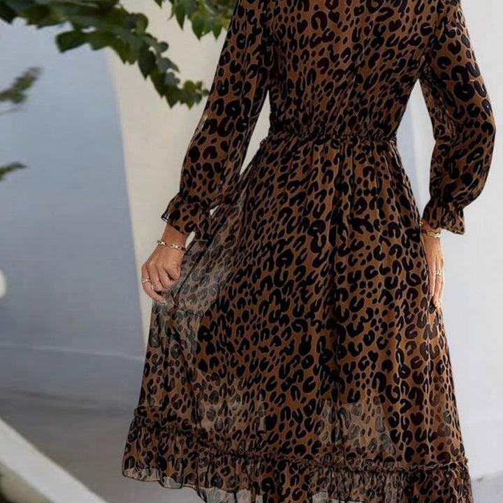 Damen Maxikleid mit elegantem Leopardenmuster und voluminösen Ärmeln Drune