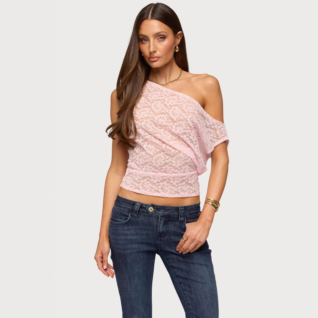 Damen Spitzenbluse mit asymmetrischem Design und lockerer Passform Drune