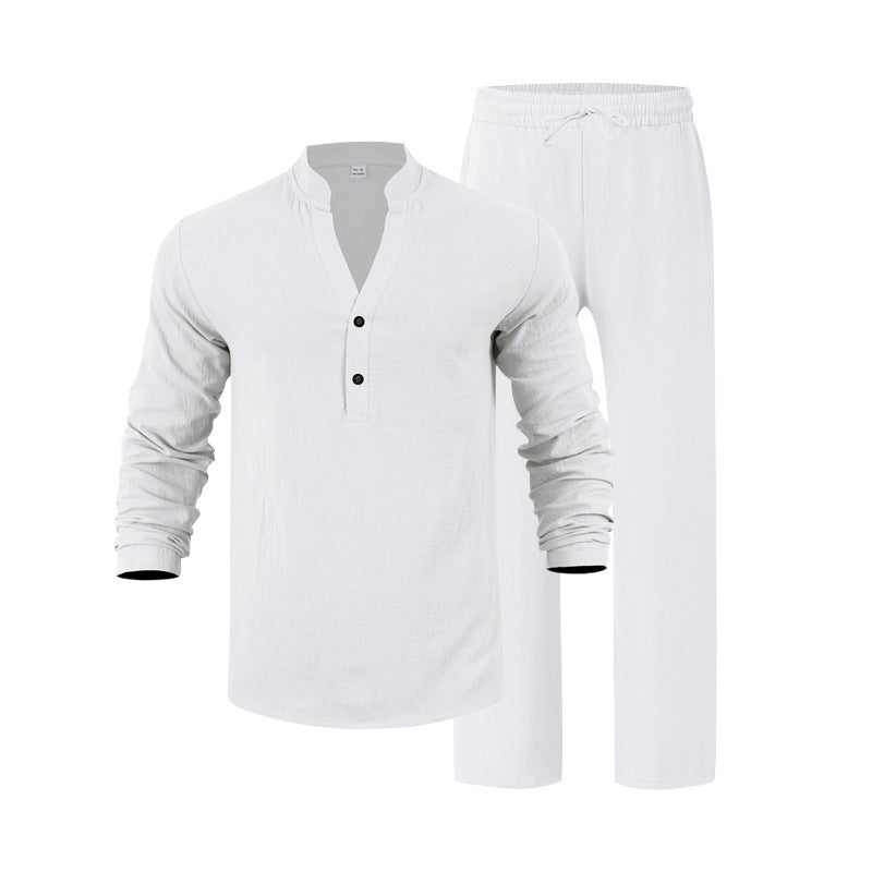 Herren komfortables Homewear-Set mit eleganter Knopfleiste und langen Hosen Drune