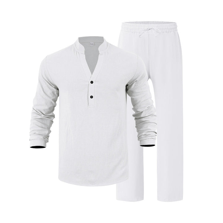 Herren komfortables Homewear-Set mit eleganter Knopfleiste und langen Hosen Drune
