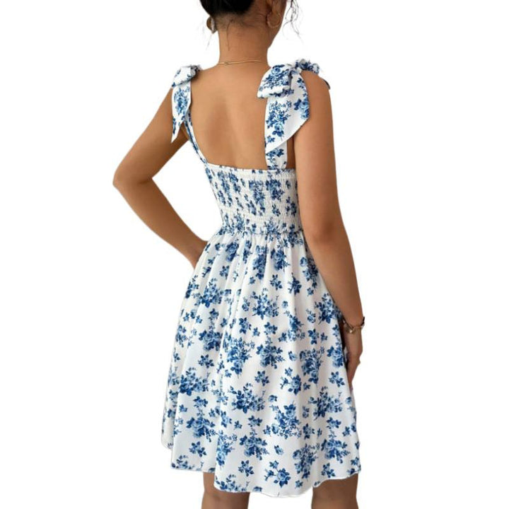 Damen Sommerliches A-Linien Kleid mit floralem Print und Schleifen-Trägern Drune