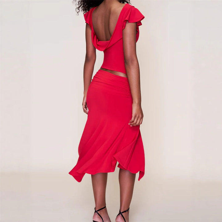Damen Elegantes Oberteil mit Rüschendetails und asymmetrischem Rock Drune